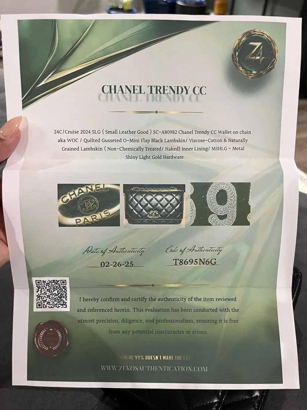 Authentic CHANEL Wallet On Chain with Light Gold Hardware